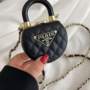 NEW Paris Milano Black Quilted Heart-Shaped Mini Handbag